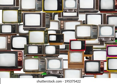 Many Old Televisions Bundled Together