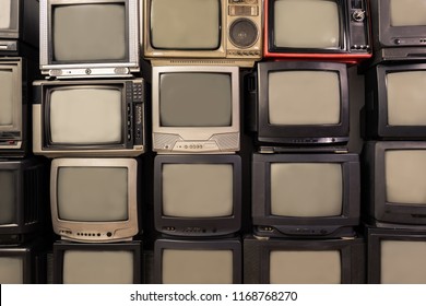 Many Old TV Wall Piled Together, Pattern, Retro Television Filter Style