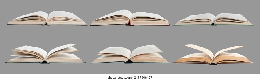 Many open books on grey background, set - Powered by Shutterstock