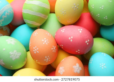 Many painted Easter eggs as background, top view - Powered by Shutterstock - Get 15% off with code: PIKWIZARD15