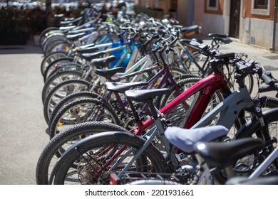 Many Parked Bicycles In The Town