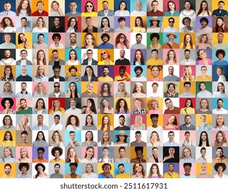 Many people of different races and ages. Collage of portraits