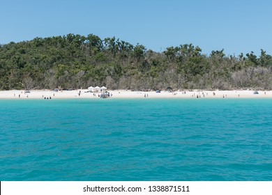 Many People Enjoying Beautiful Whitehaven Beach On Hamilton Island, Australia