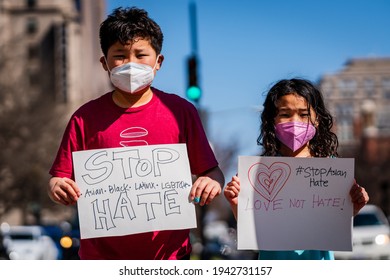 Many people gathered around Mcphereson Square to demonstrate to demand "Stop Asian hate" in Washington DC, USA and marched to Chinatown on March 12th, 2021.