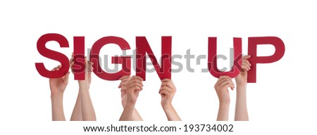 Many People Holding the Red Words Sign Up, Isolated