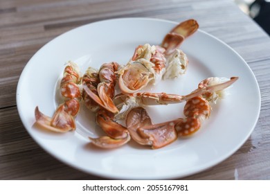 Many Piece Of Steamed Blue Crab Legs That Has Been Eaten