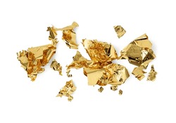 Many Pieces Of Edible Gold Leaf Isolated On White, Top View