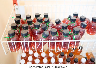 Many plastic bottle packaging for Local organic production such as Liquid soap, shampoo, Dish washing liquid, healthy eating drinking diet and detox concept.