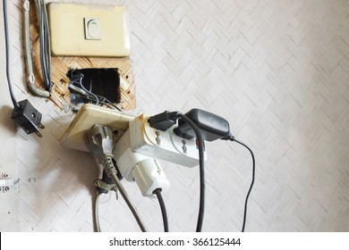 Too Many Plugs In A Socket / Danger Of Using Too Much Electricity With Copy Space To Add Text