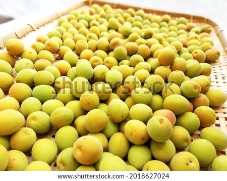 Many plums lined up in a colander