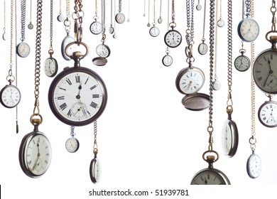 Many Pocket Old Style Clocks On Watch Chain