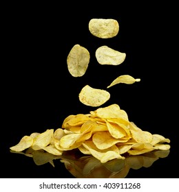 Many Potato Chips With Falling Chips