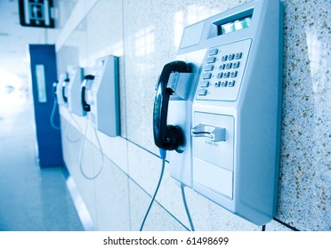 many public telephones in one single installation site. - Shutterstock ID 61498699
