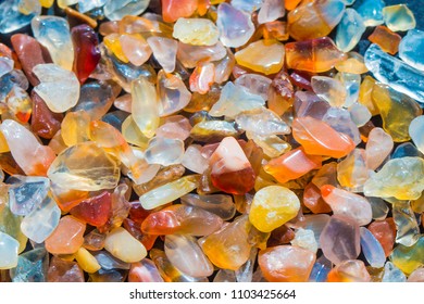 Many Raw Bright Crystals Of Crystalline Silica, Colorful Transparent Quartz Stones Texture Background