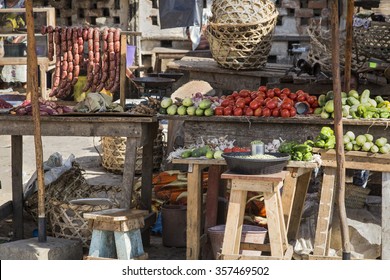 Many Raw Food In A Market In Madagascar, Africa.