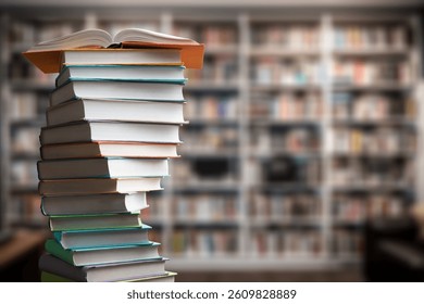 Many reading books at school modern library background