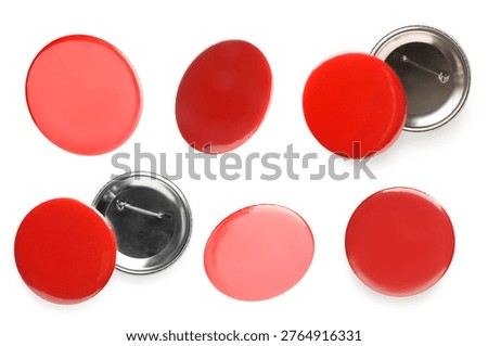 Many red button badges isolated on white, set