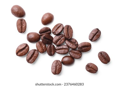 Many roasted coffee beans isolated on white, top view - Powered by Shutterstock