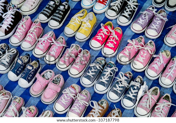 Many Second Hand Kid Shoes Stock Photo 