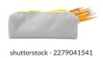Many sharp pencils in pencil case on white background