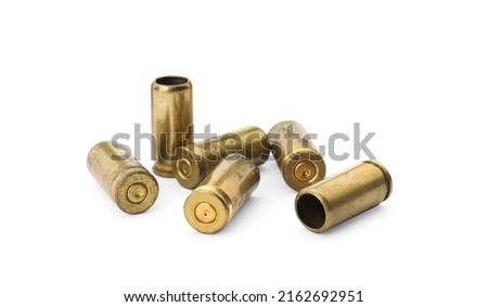 Many shells of bullets on white background