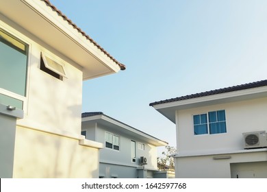 Many Simple Compact Small Modern Beautiful Homes In Suburban Area With Morning Sunlight Image For Presentation And Report In Realestate Background.
