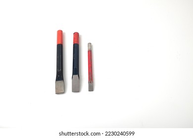 The many sizes of cold chisel on white background