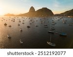 Many Small Boats in Botafogo Bay With Sugarloaf Mountain in the Horizon on Sunrise in Rio de Janeiro, Brazil