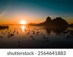 Many Small Boats in Botafogo Bay With Sugarloaf Mountain in the Horizon on Sunrise in Rio de Janeiro, Brazil