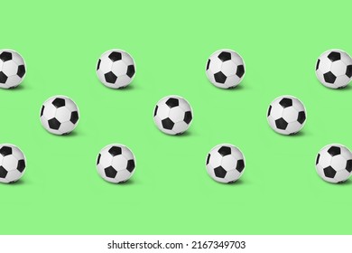 Many Soccer Balls On Green Background. Pattern For Design