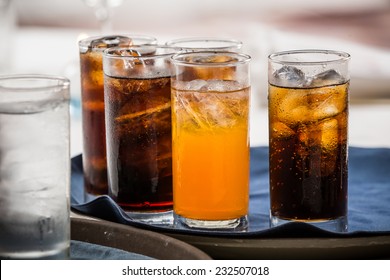 Many Soft Drink Are On A Tray