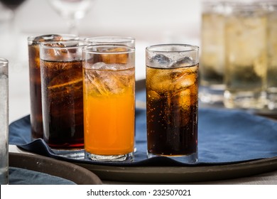 Many Soft Drink Are On A Tray