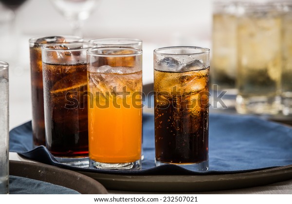 Many Soft Drink On Tray Stock Photo Edit Now 232507021