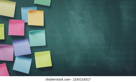 Many Sticky Notes Hanging On A Chalkboard, Education And Learning Concept