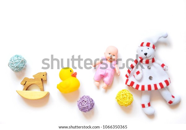 Many Toys Childrens Games On White Stock Photo Edit Now 1066350365