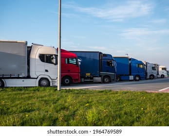 Many Trucks On Motorway Service Area