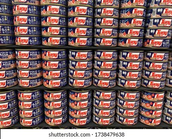 Many Tuna Cans In The Supermarket - Canned Tuna Industry - Sustainable Tuna Success As Demand Soars - Cans Polution - Canned Food Industry