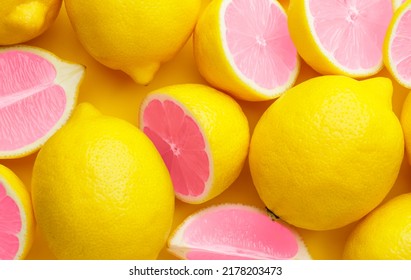 Many unusual pink lemon as background - Shutterstock ID 2178203473