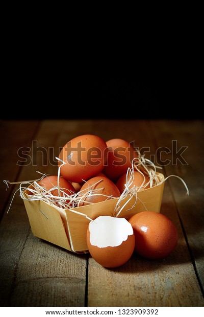 Many Village Eggs Lie Wicker Basket Stock Photo Edit Now 1323909392