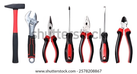 Many working tools sets on a white background