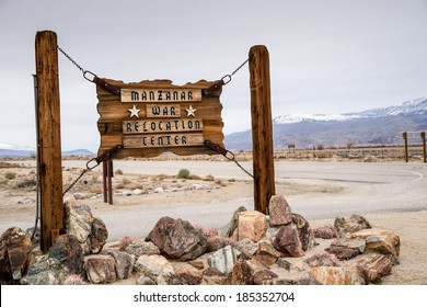The Manzanar relocation camp sign where thousands ofJapanese-Americans were held in detention during World War II in California