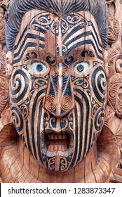 Maori Mask In Front Of Te Puia In Rotorua