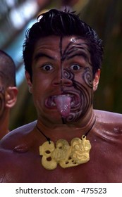 Maori Performing The Haka Dance (war Dance)