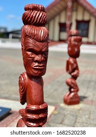 Maori Totems At A Wharenui