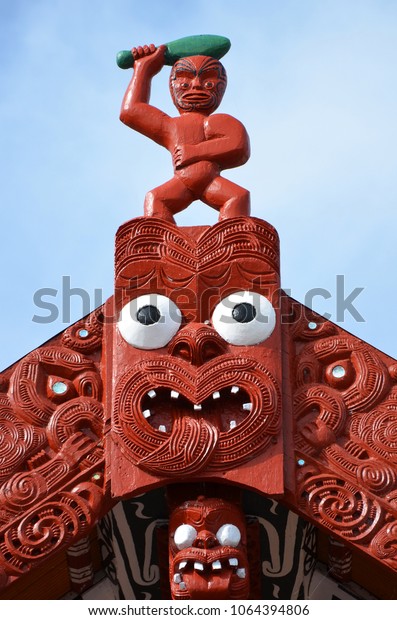 Maori Traditional Sculpture Top New Zealand The Arts Stock Image