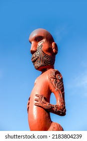 Maori Traditional Wooden Carving, Marae, New Zealand Culture. High Quality Photo