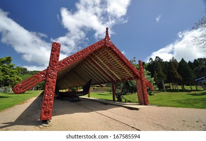 Maori War Canoe Hut At Waitangi, New Zealand