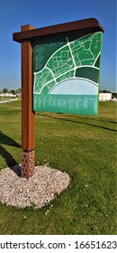 Map Of Al Bidda Park On A Wooden Post In Doha - Qatar - Feb 2020