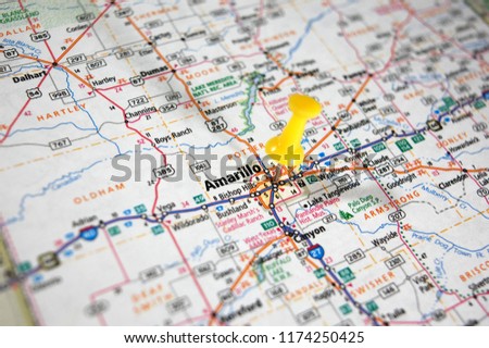 A map of Amarillo, Texas marked with a push pin.