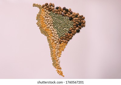 Map of America made with seeds and dry grains that represents the food sovereignty of the countries in this health emergency, giving importance to our farmers and peasants, breaking borders